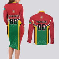 Custom Rugby Guyana Couples Matching Long Sleeve Bodycon Dress and Long Sleeve Button Shirt Guyana Warriors Go Champions - Wonder Print Shop