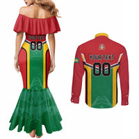 Custom Rugby Guyana Couples Matching Mermaid Dress and Long Sleeve Button Shirt Guyana Warriors Go Champions - Wonder Print Shop