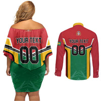 Custom Rugby Guyana Couples Matching Off Shoulder Short Dress and Long Sleeve Button Shirt Guyana Warriors Go Champions - Wonder Print Shop