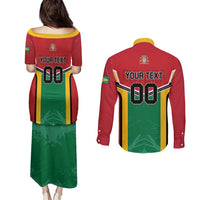 Custom Rugby Guyana Couples Matching Puletasi and Long Sleeve Button Shirt Guyana Warriors Go Champions - Wonder Print Shop