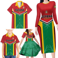 Custom Rugby Guyana Family Matching Long Sleeve Bodycon Dress and Hawaiian Shirt Guyana Warriors Go Champions - Wonder Print Shop