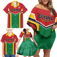 Custom Rugby Guyana Family Matching Off Shoulder Short Dress and Hawaiian Shirt Guyana Warriors Go Champions - Wonder Print Shop