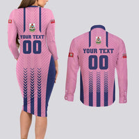 Custom Football Bermuda Couples Matching Long Sleeve Bodycon Dress and Long Sleeve Button Shirt Gombey Warriors Go Champions - Wonder Print Shop