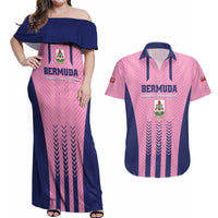 Custom Football Bermuda Couples Matching Off Shoulder Maxi Dress and Hawaiian Shirt Gombey Warriors Go Champions - Wonder Print Shop