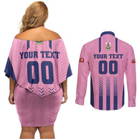 Custom Football Bermuda Couples Matching Off Shoulder Short Dress and Long Sleeve Button Shirt Gombey Warriors Go Champions - Wonder Print Shop