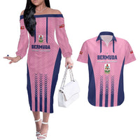 Custom Football Bermuda Couples Matching Off The Shoulder Long Sleeve Dress and Hawaiian Shirt Gombey Warriors Go Champions - Wonder Print Shop