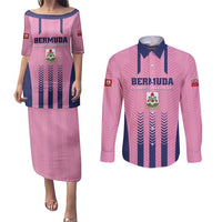 Custom Football Bermuda Couples Matching Puletasi and Long Sleeve Button Shirt Gombey Warriors Go Champions - Wonder Print Shop