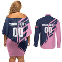 Custom Bermuda Football Couples Matching Off Shoulder Short Dress and Long Sleeve Button Shirt Come On Gombey Warriors - Wonder Print Shop