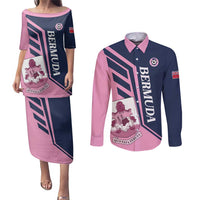 Custom Bermuda Football Couples Matching Puletasi and Long Sleeve Button Shirt Come On Gombey Warriors - Wonder Print Shop