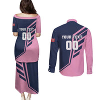 Custom Bermuda Football Couples Matching Puletasi and Long Sleeve Button Shirt Come On Gombey Warriors - Wonder Print Shop