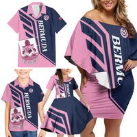 Custom Bermuda Football Family Matching Off Shoulder Short Dress and Hawaiian Shirt Come On Gombey Warriors - Wonder Print Shop
