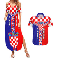 Croatia Couples Matching Summer Maxi Dress and Hawaiian Shirt Hrvatska Interlace With Coat Of Arms - Wonder Print Shop
