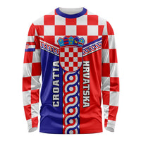 Red long-sleeve shirt with checker pattern and Croatia coat-of-arms graphic