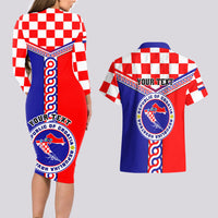 Custom Croatia Couples Matching Long Sleeve Bodycon Dress and Hawaiian Shirt Hrvatska Interlace With Coat Of Arms - Wonder Print Shop