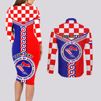 Custom Croatia Couples Matching Long Sleeve Bodycon Dress and Long Sleeve Button Shirts Hrvatska Interlace With Coat Of Arms - Wonder Print Shop