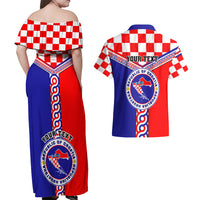 Custom Croatia Couples Matching Off Shoulder Maxi Dress and Hawaiian Shirt Hrvatska Interlace With Coat Of Arms - Wonder Print Shop