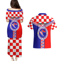 Custom Croatia Couples Matching Puletasi Dress and Hawaiian Shirt Hrvatska Interlace With Coat Of Arms - Wonder Print Shop