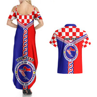 Custom Croatia Couples Matching Summer Maxi Dress and Hawaiian Shirt Hrvatska Interlace With Coat Of Arms - Wonder Print Shop