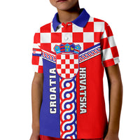 Kids red and white checkered polo shirt with Croatian coat of arms and 'HRVATSKA' panel