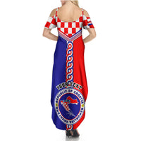 Women’s maxi dress with crest graphic, spaghetti straps, scoop back