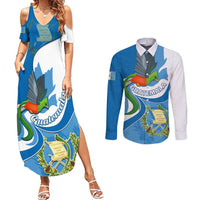 Guatemala Couples Matching Summer Maxi Dress and Long Sleeve Button Shirts Guatemalan Quetzal With Coat of Arms - Wonder Print Shop