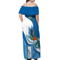 Guatemala Off Shoulder Maxi Dress Guatemalan Quetzal With Coat of Arms - Wonder Print Shop