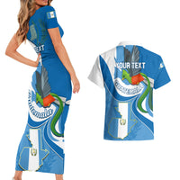 Personalised Guatemala Couples Matching Short Sleeve Bodycon Dress and Hawaiian Shirt Guatemalan Quetzal With Coat of Arms - Wonder Print Shop