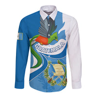 Personalised Guatemala Long Sleeve Button Shirt Guatemalan Quetzal With Coat of Arms - Wonder Print Shop