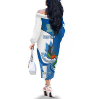 Personalised Guatemala Off The Shoulder Long Sleeve Dress Guatemalan Quetzal With Coat of Arms - Wonder Print Shop