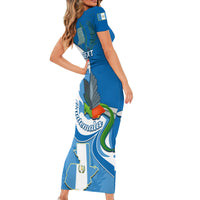 Personalised Guatemala Short Sleeve Bodycon Dress Guatemalan Quetzal With Coat of Arms - Wonder Print Shop