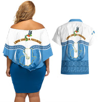 Guatemala Independence Day Couples Matching Off Shoulder Short Dress and Hawaiian Shirt Guatemalan Coat of Arms Mix Maya Pattern - Wonder Print Shop