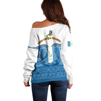 Guatemala Independence Day Off Shoulder Sweater Guatemalan Coat of Arms Mix Maya Pattern - Wonder Print Shop
