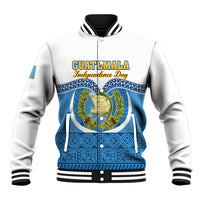 Personalised Guatemala Independence Day Baseball Jacket Guatemalan Coat of Arms Mix Maya Pattern - Wonder Print Shop