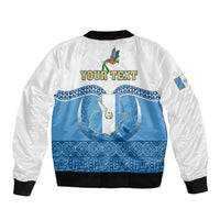 Personalised Guatemala Independence Day Bomber Jacket Guatemalan Coat of Arms Mix Maya Pattern - Wonder Print Shop