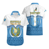 Personalised Guatemala Independence Day Hawaiian Shirt Guatemalan Coat of Arms Mix Maya Pattern - Wonder Print Shop