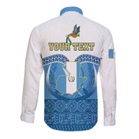 Personalised Guatemala Independence Day Long Sleeve Button Shirt Guatemalan Coat of Arms Mix Maya Pattern - Wonder Print Shop