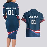 Custom USA Star Medal Couples Matching Long Sleeve Bodycon Dress and Hawaiian Shirt United States of America Champion - Wonder Print Shop