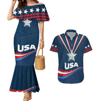 Custom USA Star Medal Couples Matching Mermaid Dress and Hawaiian Shirt United States of America Champion - Wonder Print Shop