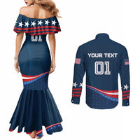 Custom USA Silver Star Medal Couples Matching Mermaid Dress and Long Sleeve Button Shirt Team USA Champion