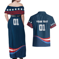 Custom USA Star Medal Couples Matching Off Shoulder Maxi Dress and Hawaiian Shirt United States of America Champion - Wonder Print Shop