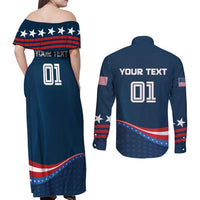 Custom USA Star Medal Couples Matching Off Shoulder Maxi Dress and Long Sleeve Button Shirt United States of America Champion - Wonder Print Shop