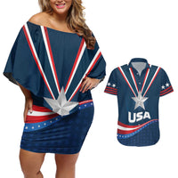 Custom USA Star Medal Couples Matching Off Shoulder Short Dress and Hawaiian Shirt United States of America Champion - Wonder Print Shop
