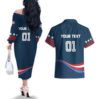 Custom USA Star Medal Couples Matching Off The Shoulder Long Sleeve Dress and Hawaiian Shirt United States of America Champion - Wonder Print Shop