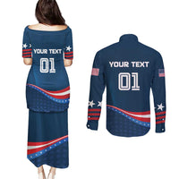 Custom USA Star Medal Couples Matching Puletasi and Long Sleeve Button Shirt United States of America Champion - Wonder Print Shop