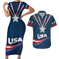 Custom USA Star Medal Couples Matching Short Sleeve Bodycon Dress and Hawaiian Shirt United States of America Champion - Wonder Print Shop