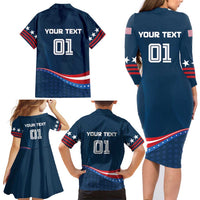 Custom USA Star Medal Family Matching Long Sleeve Bodycon Dress and Hawaiian Shirt United States of America Champion - Wonder Print Shop