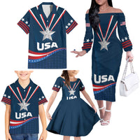 Custom USA Star Medal Family Matching Off The Shoulder Long Sleeve Dress and Hawaiian Shirt United States of America Champion - Wonder Print Shop
