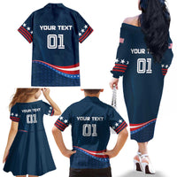 Custom USA Star Medal Family Matching Off The Shoulder Long Sleeve Dress and Hawaiian Shirt United States of America Champion - Wonder Print Shop