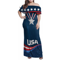 Custom USA Star Medal Family Matching Off Shoulder Maxi Dress and Hawaiian Shirt United States of America Champion - Wonder Print Shop