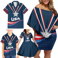 Custom USA Star Medal Family Matching Off Shoulder Short Dress and Hawaiian Shirt United States of America Champion - Wonder Print Shop